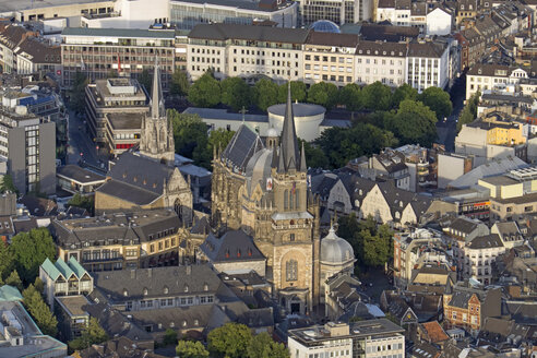 Germany, North Rhine-Westphalia, Aachen, Aerial view of the city center with Aachen Cathedral - HLF000647