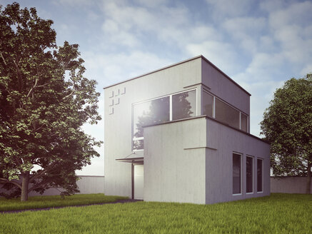 Blick auf modernes freistehendes Einfamilienhaus, 3D Rendering - UWF000155