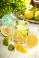 Ein Glas hausgemachte Limonade mit Zitronenscheiben spritzen - CSTF000366