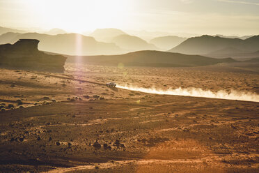 Jordan, Sand dust from a 4-wheeler in Wadi Rum desert - FLF000495