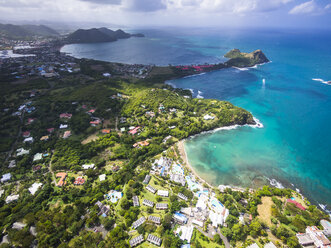 Karibik, St. Lucia, Cap Estate, Cottan Bay Village, Luftaufnahme des Smugglers Cove Resort - AMF002655