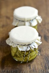 Home made pickled zucchini in preserving jars - HAWF000444