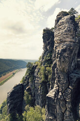 Germany, Saxony, Elbe Sandstone Mountains, view from Bastei Bridge at Elbe River - MSF004095