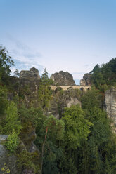 Germany, Saxony, Elbe Sandstone Mountains, view to Bastei Bridge at Rathen area - MSF004118