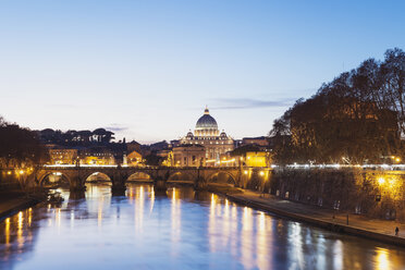 Italy, Rome, St. Peter's Basilica and Ponte Sant'Angelo in the evening - GW003118