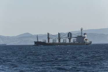 Spain, Andalusia, Tarifa, Strait of Gibraltar, Cargo ship - KBF000113