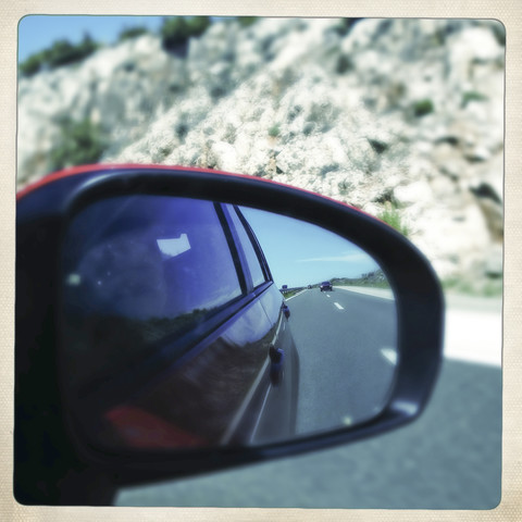 View in wing mirror stock photo