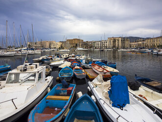 Italy, Sicily, Palermo, fishing boats in harbor - AMF002748