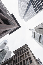 Germany, Hesse, Frankfurt, view to facades of modern office buildings from below - WDF002577