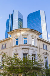 Germany, Hesse, Frankfurt, old villa in front of financial building - WD002626
