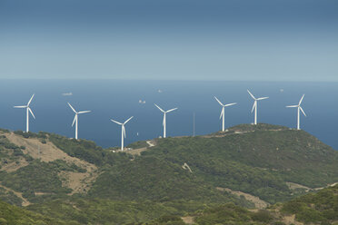 Spain, Andalusia, Tarifa, Wind farm at the coast - KBF000161