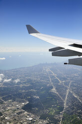 USA, Illinois, Chicago, plane approaching airport - BRF000614