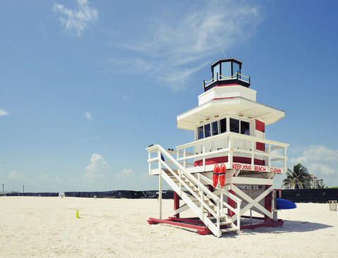 USA, Florida, Miami Beach, lifeguard hut at South Beach stock photo