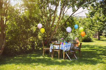 Partytisch im Garten mit kleinem Jungen - MFF001236