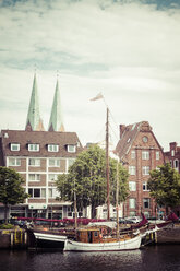 Germany, Schleswig-Holstein, Luebeck, old town, Museum harbour at Trave river - KRPF001048