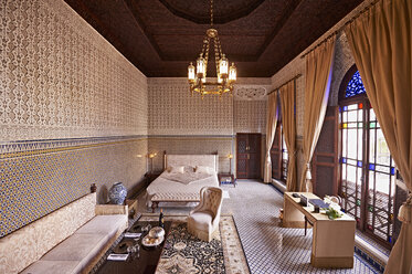 Morocco, Fes, saloon at Hotel Riad Fes - KMF001485