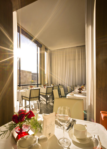 Morocco, Fes, Hotel Riad Fes, laid breakfast table stock photo