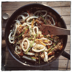 Stir fried vegetables with tomato rice and calamari - EVGF000863