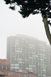 USA, Kalifornien, San Francisco, Hochhaus im Nebel - BRF000751