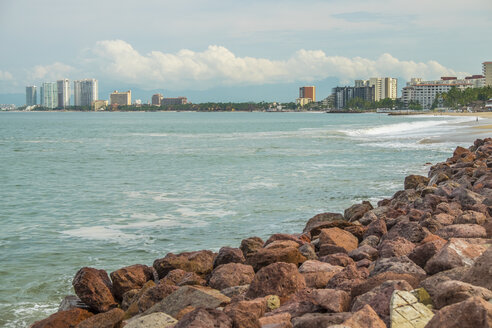 Mexico, Jalisco, Puerto Vallarta, view from Banderas Bay to hotel zone - ABAF001467