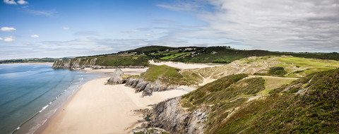 United Kingdom, Wales, Gower Peninsula, Three Cliffs Bay, Area of Outstanding Natural Beauty stock photo