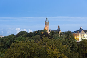 Luxembourg, Luxembourg City, Musee de la Banque, Tower in the morning - MSF004248