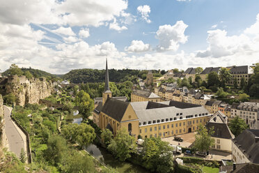 Luxembourg, Luxembourg City, View to the Benediktiner abbey Neumuenster and St. Johannes church, casemates left - MSF004221