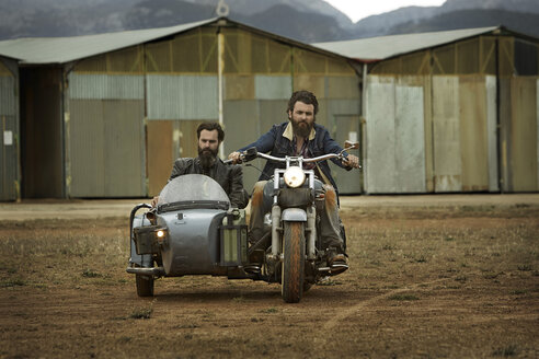 Two men with full beards in motorcycle with sidecar - KOF000008