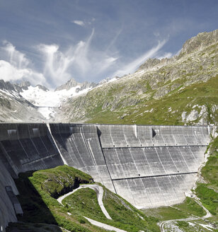 Schweiz, Kanton Bern, Berner Alpen, Oberer Aare-See und Oberer Aare-Gletscher, Staumauer - SCH000403
