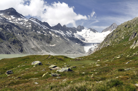 Switzerland, Canton of Bern, Bernese Alps, Upper Aare-Lake and Upper Aare-Glacier stock photo