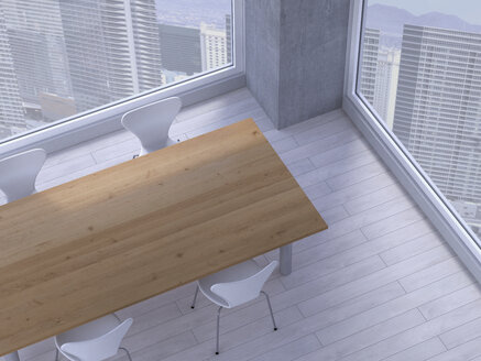 Tisch mit Stühlen in einem Besprechungsraum eines modernen Büros, 3D Rendering - UWF000169