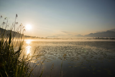 Deutschland, Bayern, Füssen, Blick auf den Hopfensee bei Sonnenaufgang - WGF000458