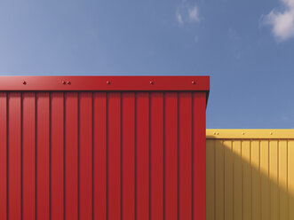 Teilansicht eines roten und eines gelben Containers, 3D-Rendering - UWF000179