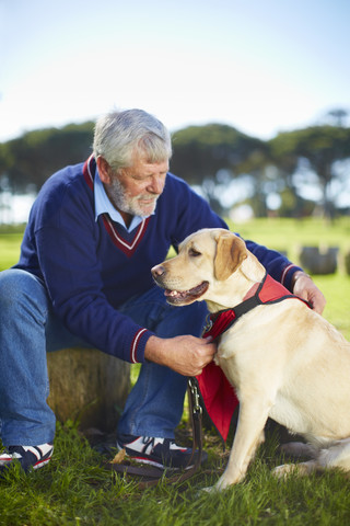 Senior man with his dog stock photo