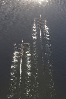 Erhöhte Ansicht von zwei Ruder-Achtern im Wasser - ZEF000454