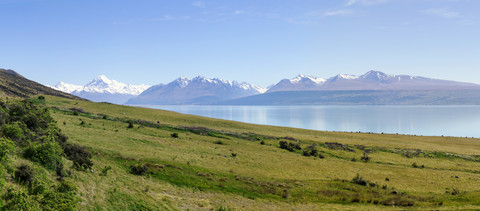 Neuseeland, Südinsel, Lake Pukaki, Panorama, lizenzfreies Stockfoto