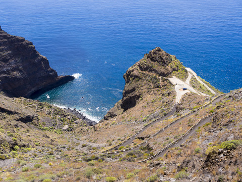 Spanien, Kanarische Inseln, La Palma, Tijarafe, Steilküste am Camino del Prois, lizenzfreies Stockfoto