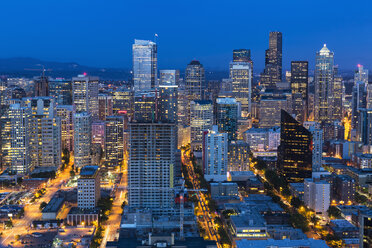 USA, Washington State, Seattle, Cityscape, Blue hour - FOF007129