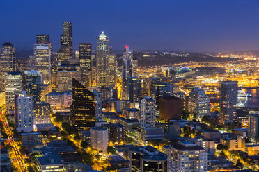 USA, Washington State, Seattle, Cityscape, Blue hour - FOF007132