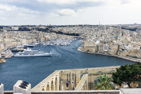 Malta, Valletta, Blick auf die Städte Cospicua, Senglea und die Vittoriosa Yacht Marina - WEF000239