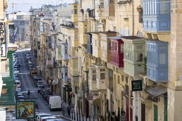 Malta, Valletta, row of houses with typical balconies - WEF000249