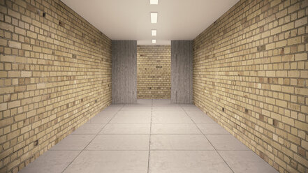 Empty cellar with brick wallsand concrete floor in a school building, 3D Rendering - UWF000186