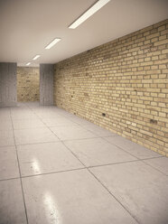 Empty cellar with brick wallsand concrete floor in a school building, 3D Rendering - UWF000185