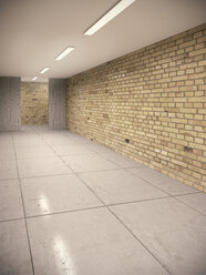 Leerer Keller mit Ziegelwänden und Betonboden in einem Schulgebäude, 3D Rendering - UWF000185
