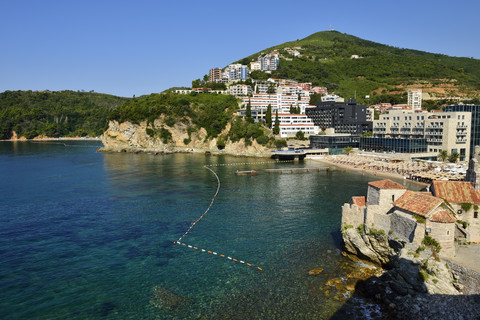 Montenegro, Blick auf die Küste von Budva, lizenzfreies Stockfoto