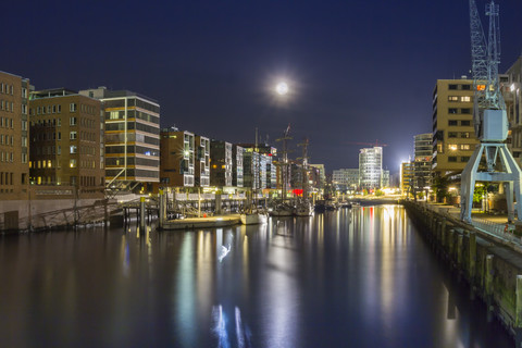 Germany, Hamburg, Full Moon over the HafenCity stock photo