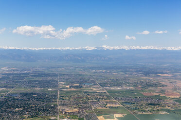 USA, Colorado, Denver, Rocky Mountains in the background, aerial view - FOF007200