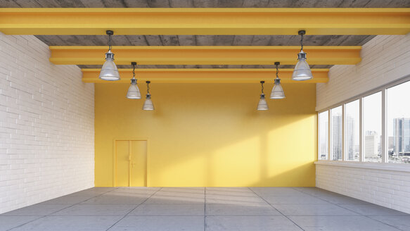 Empty loft with yellow wall, 3D Rendering - UWF000194