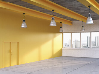 Leeres Loft mit gelber Wand, 3D Rendering - UWF000195