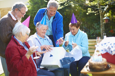 Senior friends on a birthday garden party - ZEF001033
